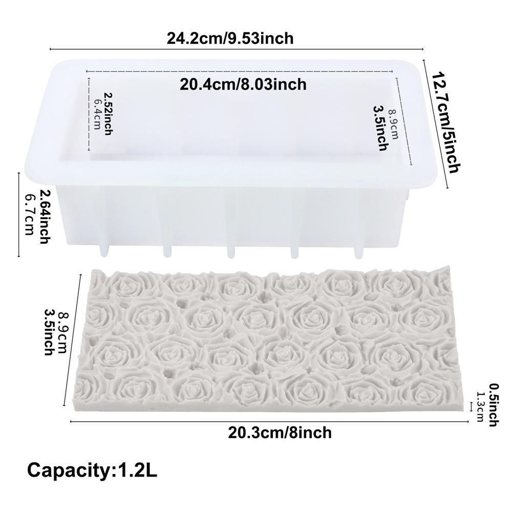42oz Silikon-Seifenform mit 5 Acryl-Trennwänden mit Wabenmuster&Rose&Biene Silikonmatte Form DIY Handgemachte Seife Harz Handwerkswerkzeug