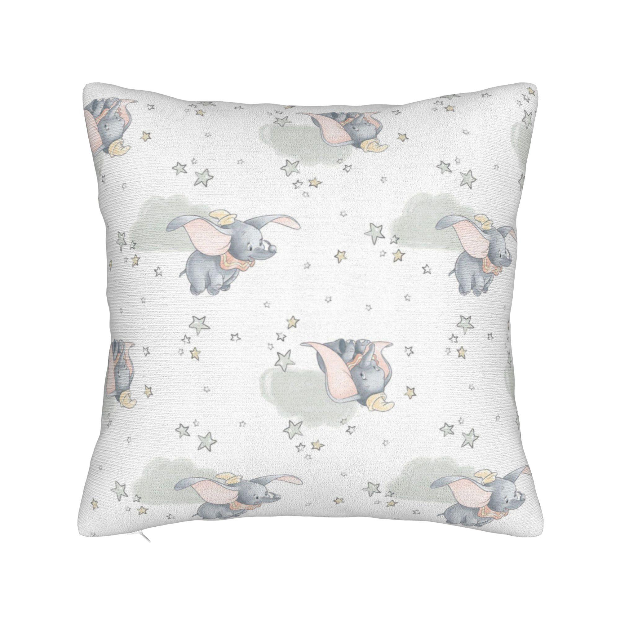 Dumbo Flying Elephant Square Pillow Cases Cute Cartoon Cushion Covers Funny Zippered Decor Pillowcover for Seat 45x45cm 30cmx30cm
