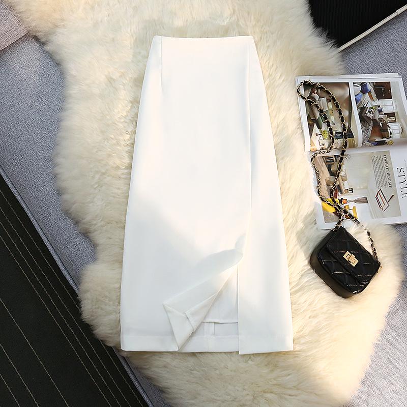 

Женская драпирующаяся миди-юбка - Высокая посадка, стройнящий передний разрез, А-силуэт, коллекция весна/лето Small белый