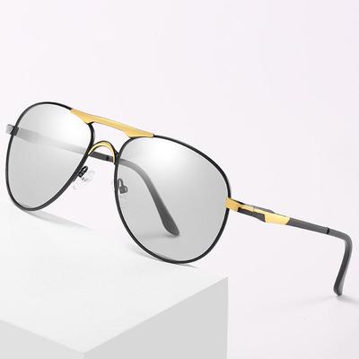 Polarized Sunglasses Male Pilot Glasses Driving Toad Glasses Retro Metal Double Beam Color-Changing Sunglasses 8722