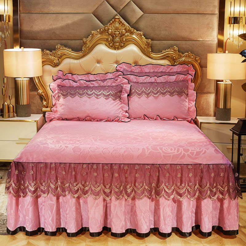 Velvet Lace Bed Skirt European-Style Embossed Bedspread Non-Slip Protective Cover Autumn and Winter Warm Bedding