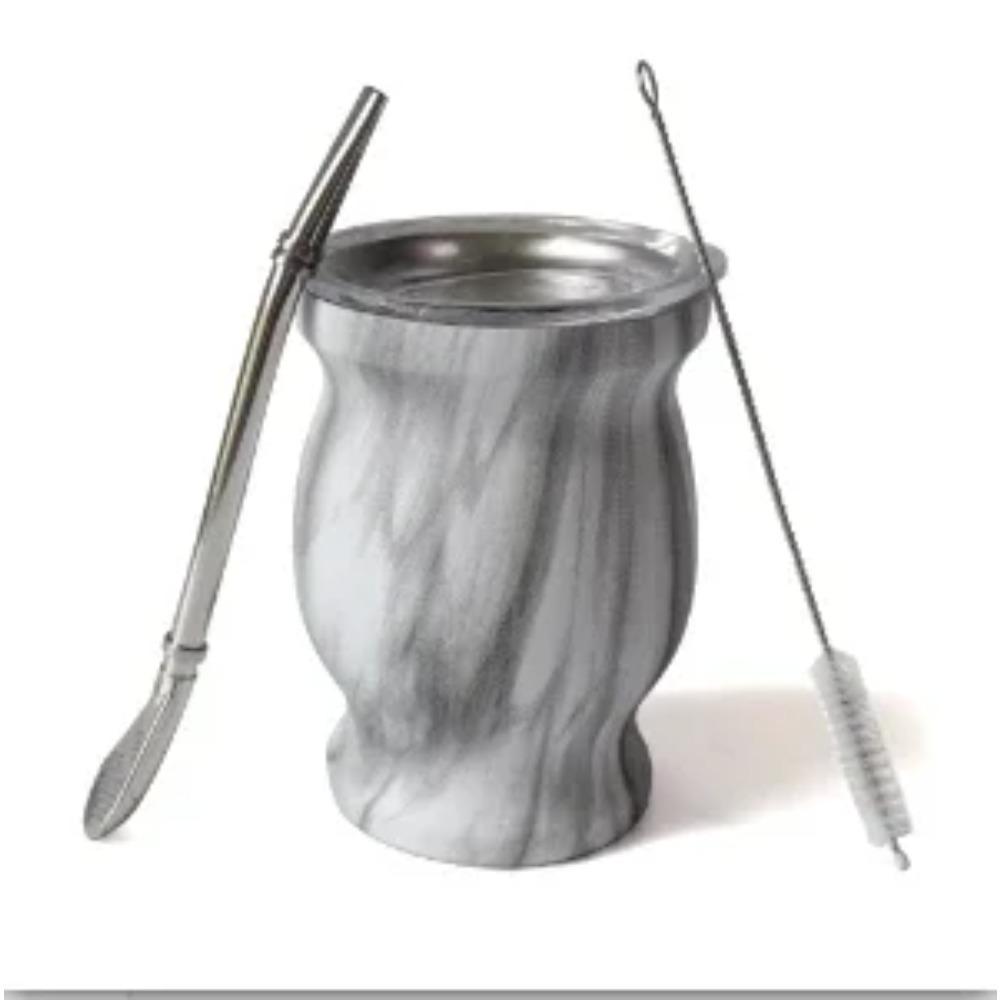 Thermos Coffee Pot Stainless Steel Hot Water Kettle with Handle Gourd-shaped Companion Cup with Straw Spoon Portable Travel Pot