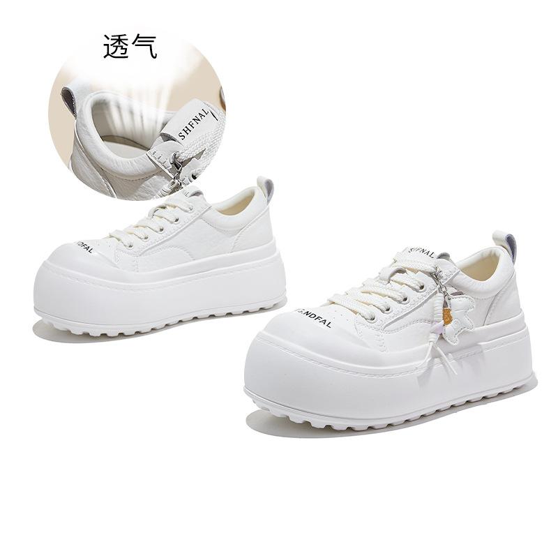 Schaumstoffsohle Leder kleine weiße Schuhe Damen Frühling neu hässlich süß Großkopf Plateau-Schuhe dicke Sohle erhöhende Schuhe lässige Damenschuhe