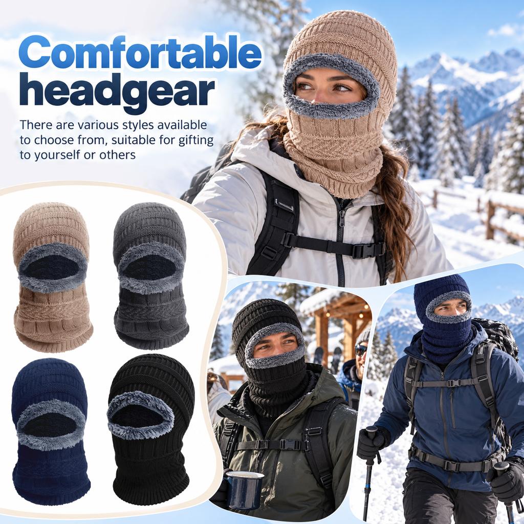 Winter Lined Thick Knit with Face Cover for Cold Outdoor Activities