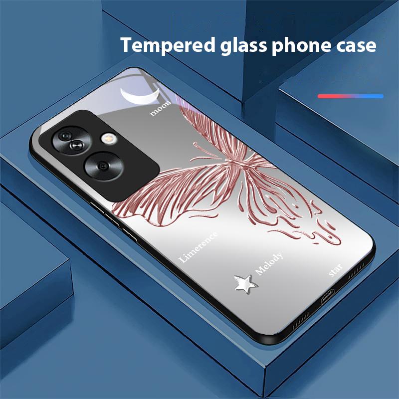 Metallischer Schmetterling für Oppo A79 5G 58 78 74 60 4G Reno 11F Realme GT 6 11 Note 50 10 C55 X2 Hartglas Schwarz Handyhülle