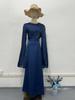 2025 Spring Socialite Slimming Spliced Glass Yarn Long Sleeve Satin Dress