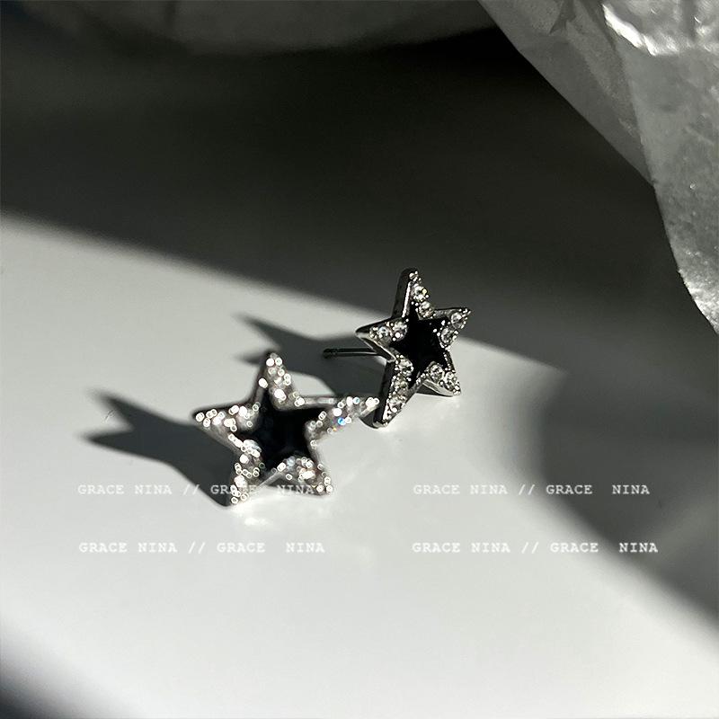 Galaxy and You~ Asymmetrical Star Zircon Stud Earrings New Popular Earrings Women s High-end Temperament Earrings
