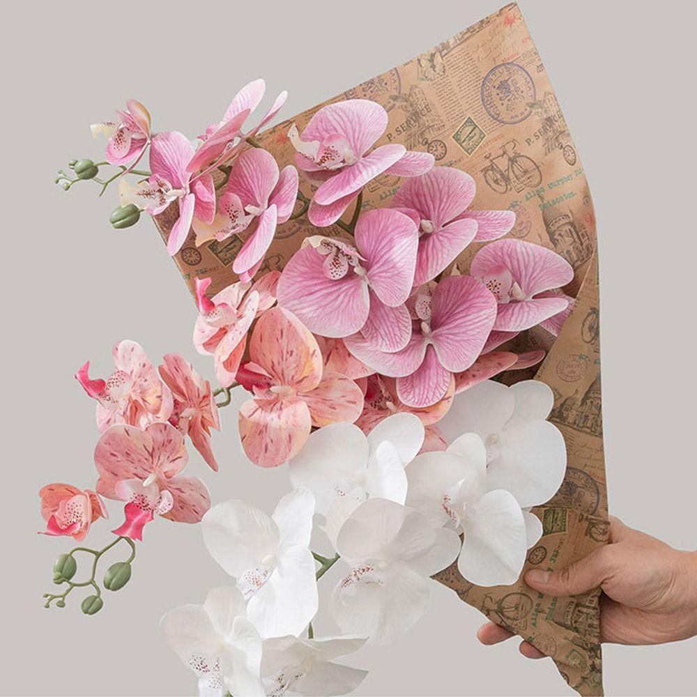 9 Head Artificial Phalaenopsis Branches Real Touch Fake Flowers  Office Desktop