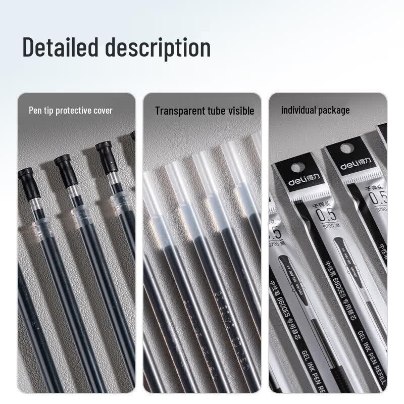 Deli 0.5mm Bullet Tip Gel Pen Refills (Black, 20-Pack)
