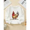 Girls' Crewneck Sweatshirt - Rooster Standing On Green Fence Machine Washable, Spring And Autumn, Sportswear And Casual Wear