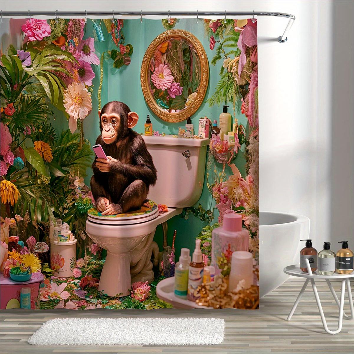 1 piece of whimsical toilet shower curtain - polyester shower curtain with hooks,  vibrant jungle themed digital print 90X180cm