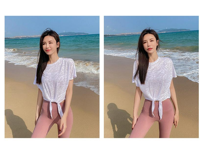 Women's Quick-Dry Tie-Up Yoga T-Shirt - Breathable, Loose Fit, Slimming & Short Sleeve