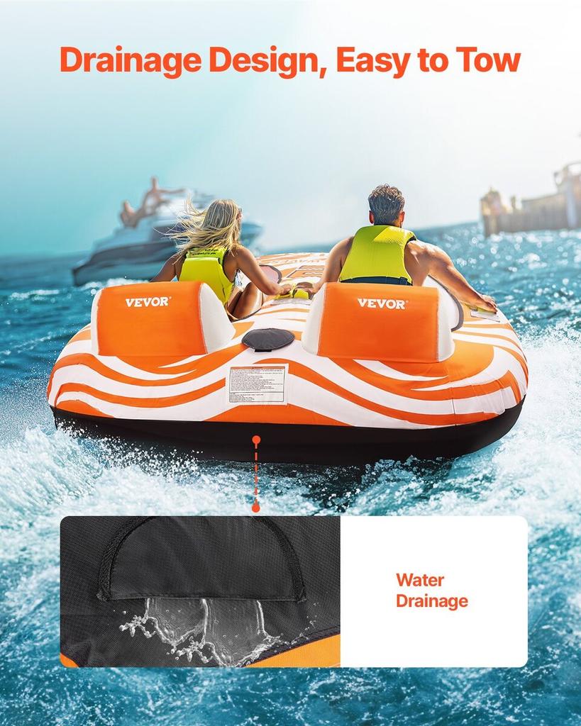 Towable Tubes for Boating 2-Person Inflatable Boat Towable with 2 Cockpits