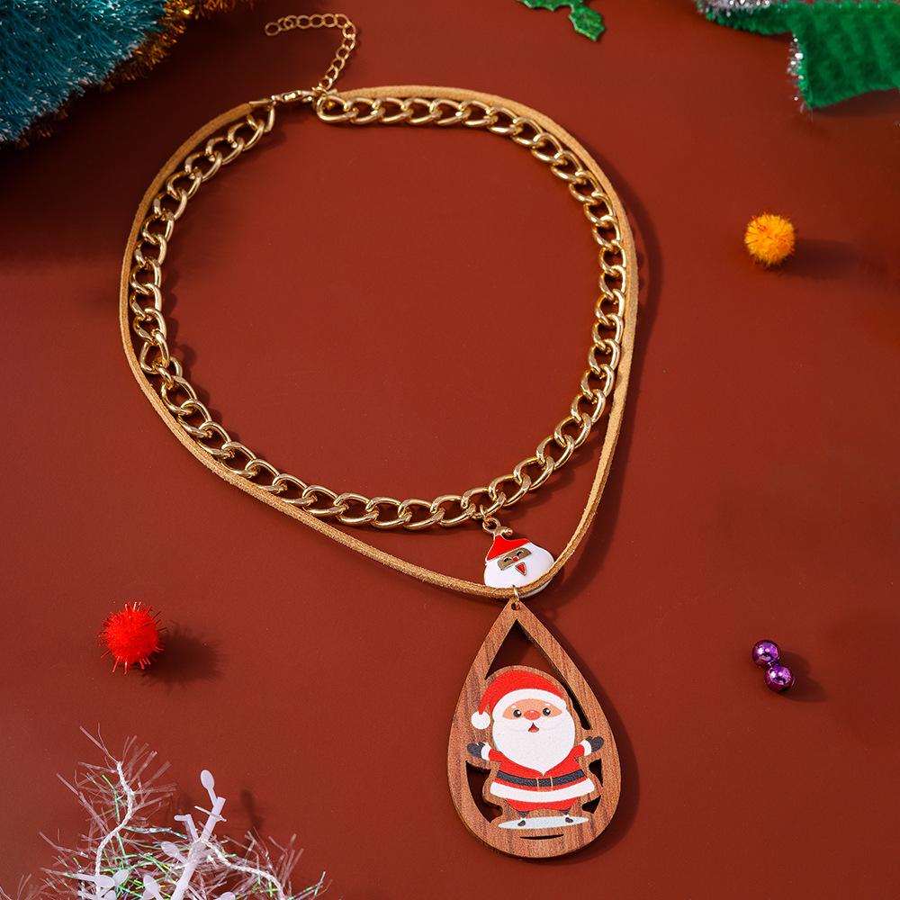 European & American Multi-layer Christmas Necklace with Santa, Tree & Stocking Charms