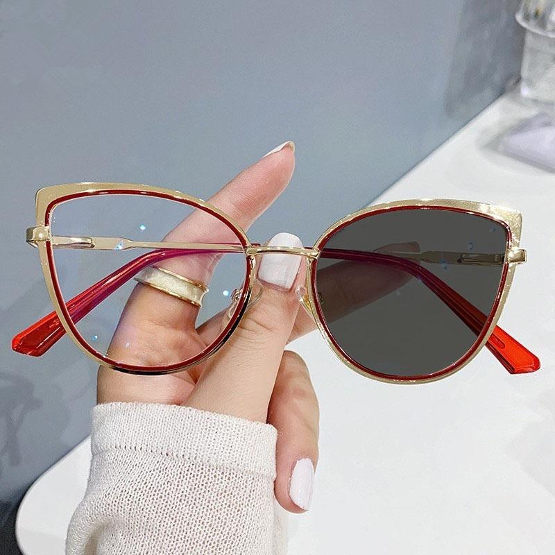 Photochromic Anti Blue Light Glasses Cat Eye Eyewear Women Vintage Blue Light Resistant Eyeglasses Frame Chameleon Spectacles