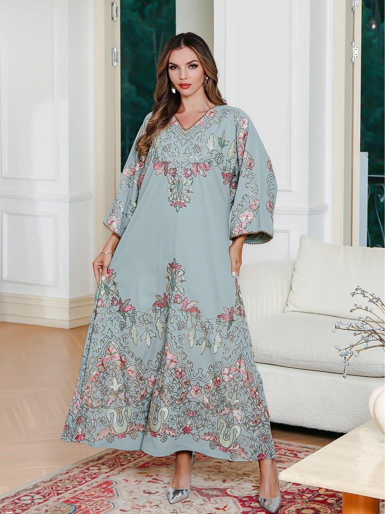 In-Stock Embroidered Sequin Abaya Dress for Women