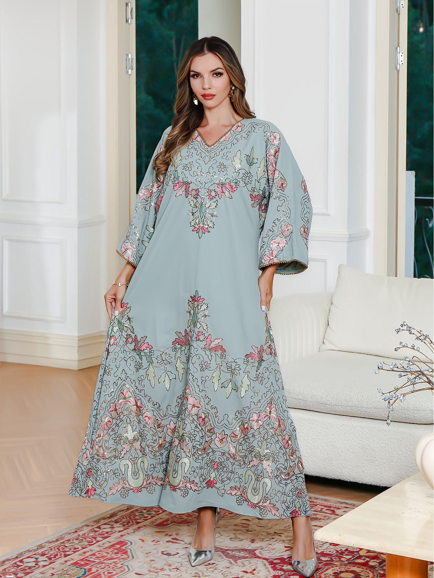 

In-Stock Embroidered Sequin Abaya Dress for Women XXL