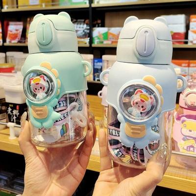 600ML Kreslená Letná Fľaša na Vodu pre Deti Kawaii Fľaša so Slamkou Pohár na Pitie pre Chlapcov a Dievčatá Študentov Prenosná Fľaša na Vodu