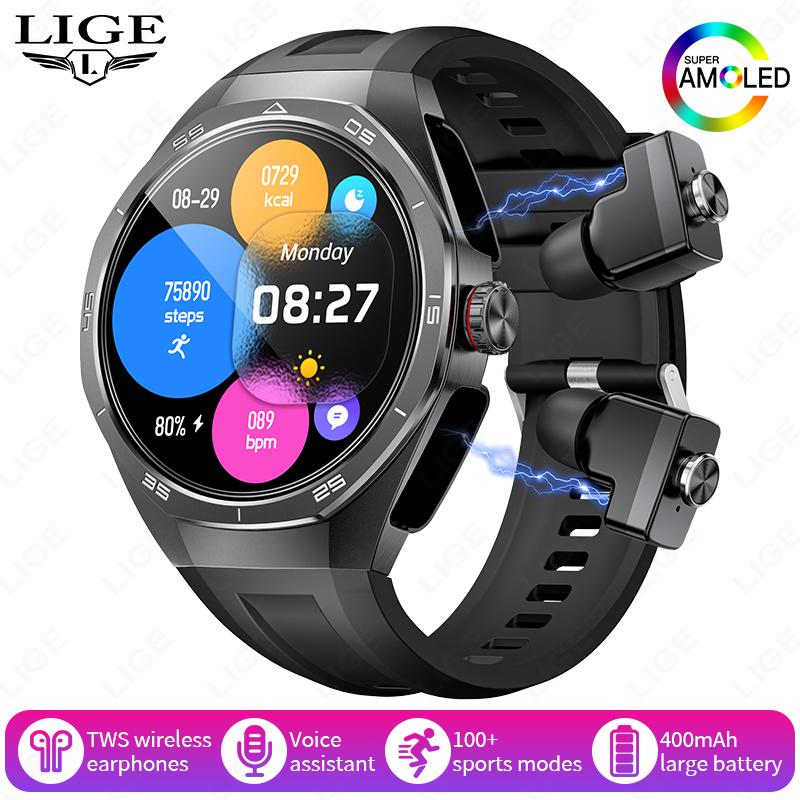 

New Headset Smart Watch TWS 2-In-1 Bluetooth Earphones NFC BT Call Music Watches For Men Women 100+ Sports Smartwatch чорний