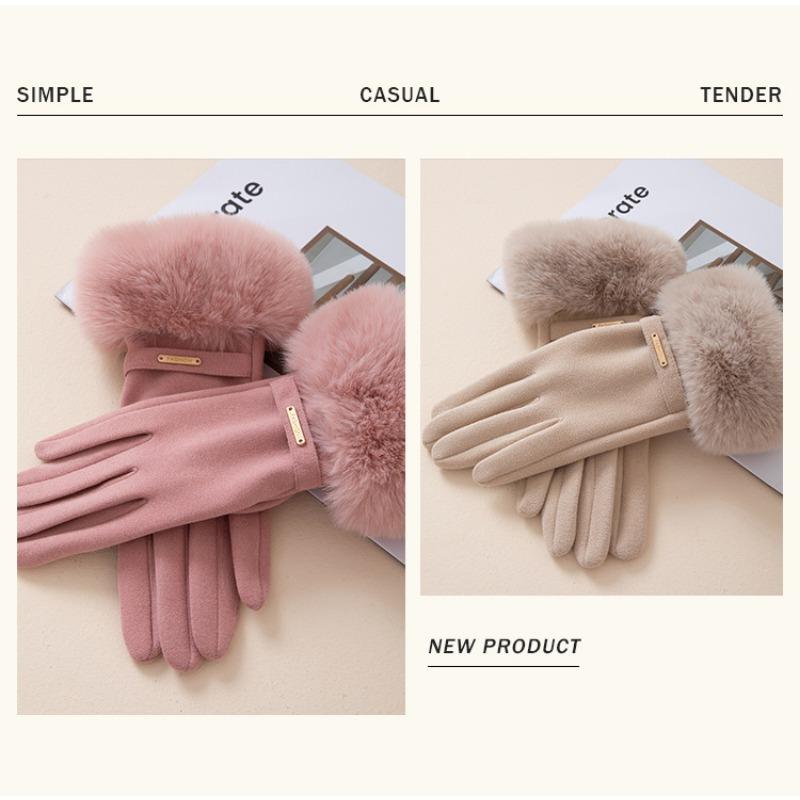 1PAIR gloves women's plush thickened cute windproof plush German plush imitation rabbit plush thick gloves riding warm open