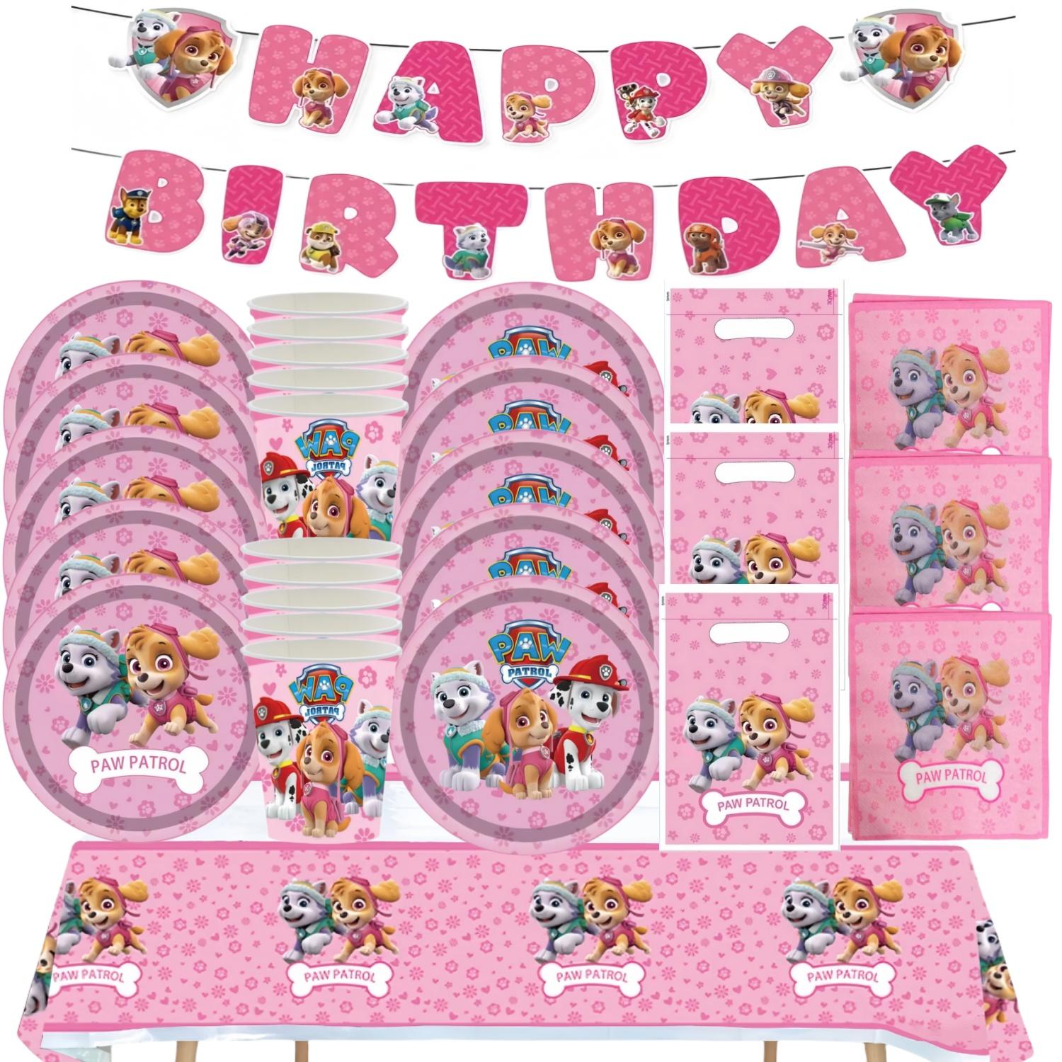 Rózsaszín Paw Patrol Születésnapi Party Dekoráció Skye Eldobható Teríték Asztalterítő Tányér Fólia Lufik Babaváró Lány Buli Kellékek