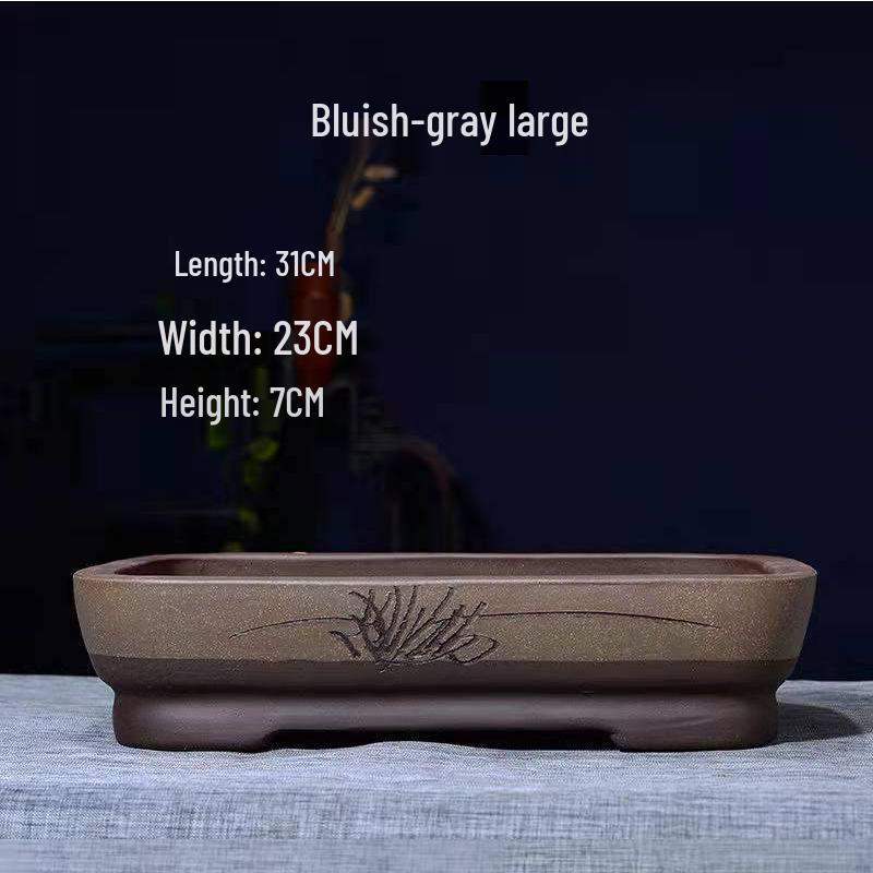 Extra-Large Breathable Purple Clay Square Bonsai Pot for Succulents and Green Plants