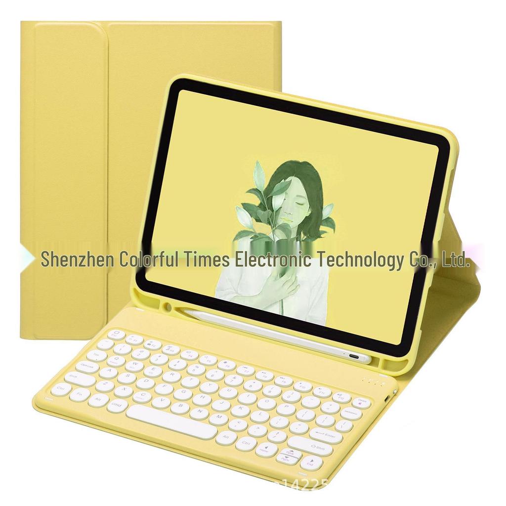 iPad Round Key Bluetooth Keyboard Leather Case with Pen Slot for Air/Pro/A16