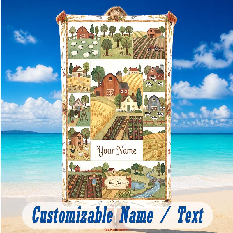 Decorative Artwork Theme Beach Towel Personalized Custom Name & Text Soft Quick Dry Beach Towel for Swimming Travel