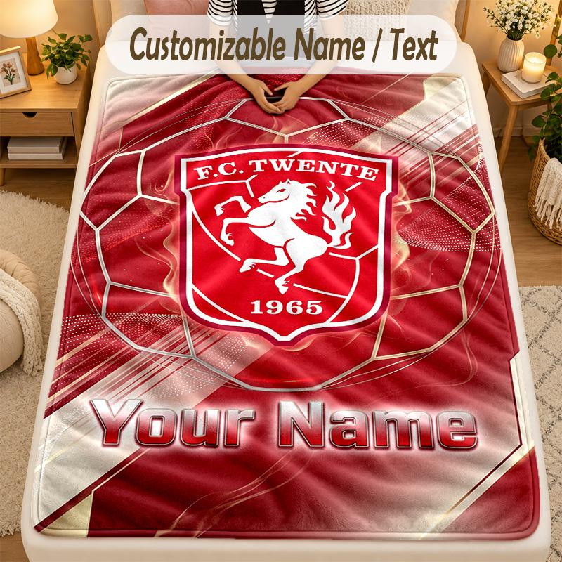 Flannel BlanketFC Twente Custom Name Text Personalized Soft Warm Throw Blanket Home Decor Gift