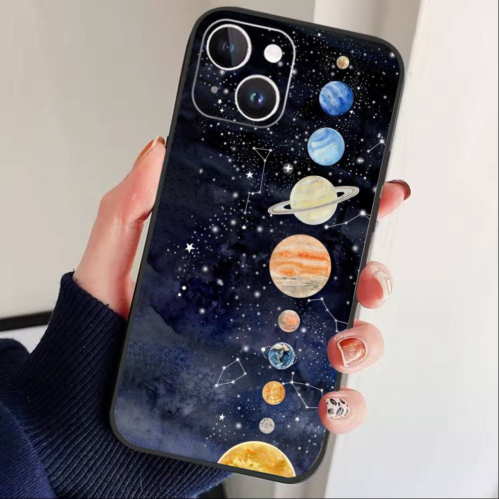 Starry Night whimsical landscape Phone Case For iPhone 16,15,14,13,12,17,Pro Max,Plus Silicone Black Case