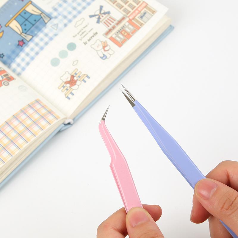 1pcs Portable Precision Stainless Steel Tweezers in Vibrant Colors for DIY Handcraft Home Art Sticker Tape Use A6827