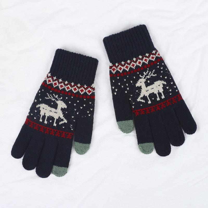 Iwarm love warm Christmas deer wool plush gloves couple autumn and winter knitted warm touch screen gloves women