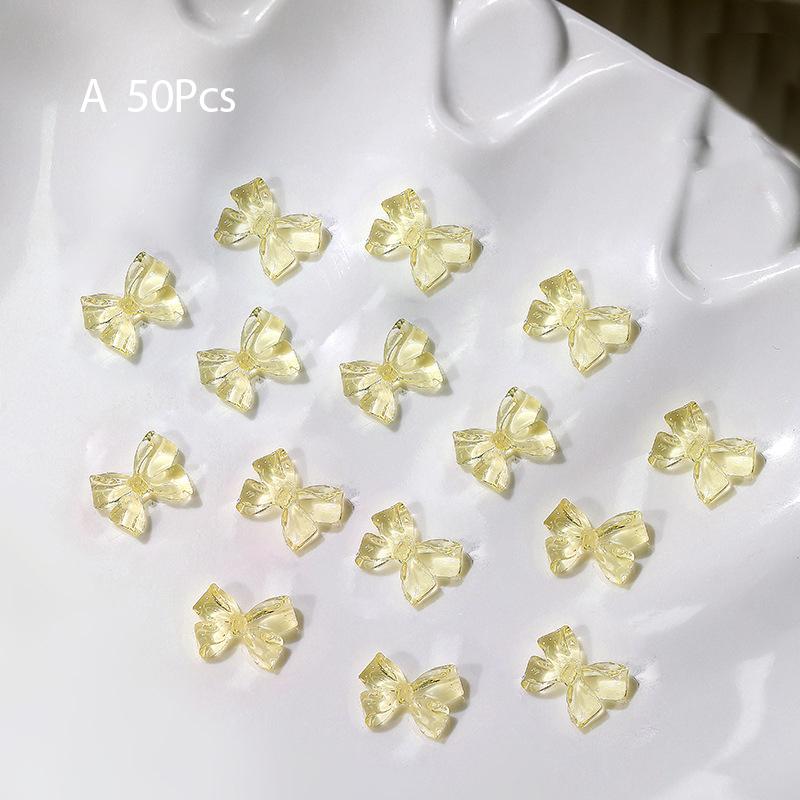 50Pcs Ice Transparent French Ribbons Colorful Resin Bowknot Charm Bowtie Jewelry Nail Art Decorations Manicure Tools Accessories
