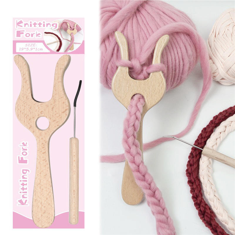 1set 19cm Wooden Fork-shaped Knitting Tool Kids' Handcraft Yarn Flower Knitting Fork