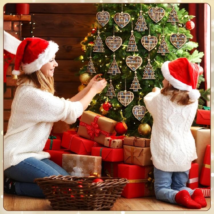 Natural Wood Christmas Hanging Decorations Vintage Inspires Carved Designs Pendant For Indoor Fireplaces Tree