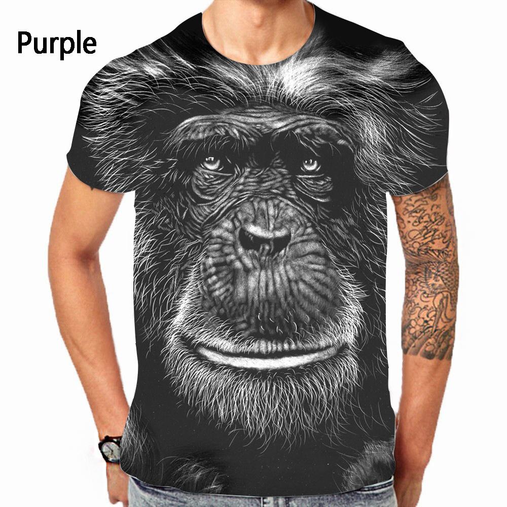 Men's Fashion Gorilla Monkey 3D Printed T-shirts Summer Casual Round Neck Short Sleeved T-shirts