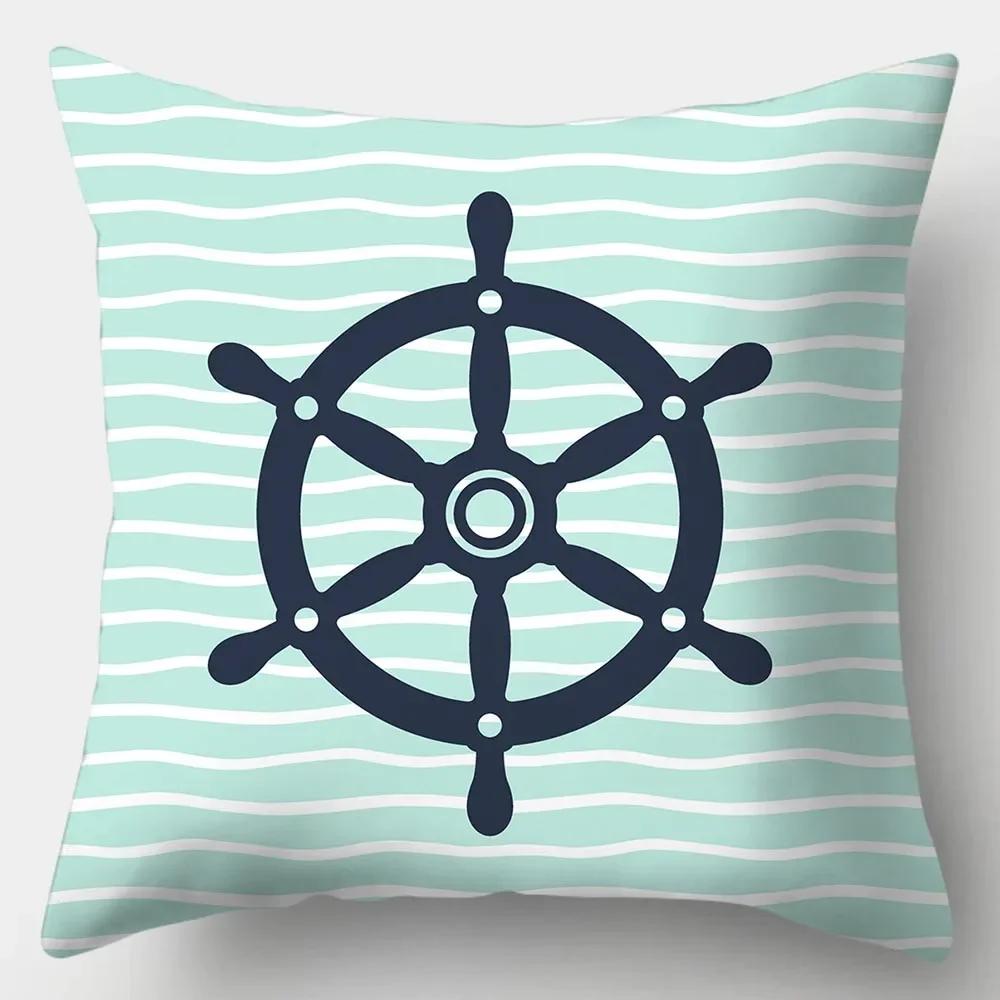 Home Decor Sailor Style Pillowcase Square Sofa  Marine Theme Printed Cushion Cover for Bedroom Living Room X