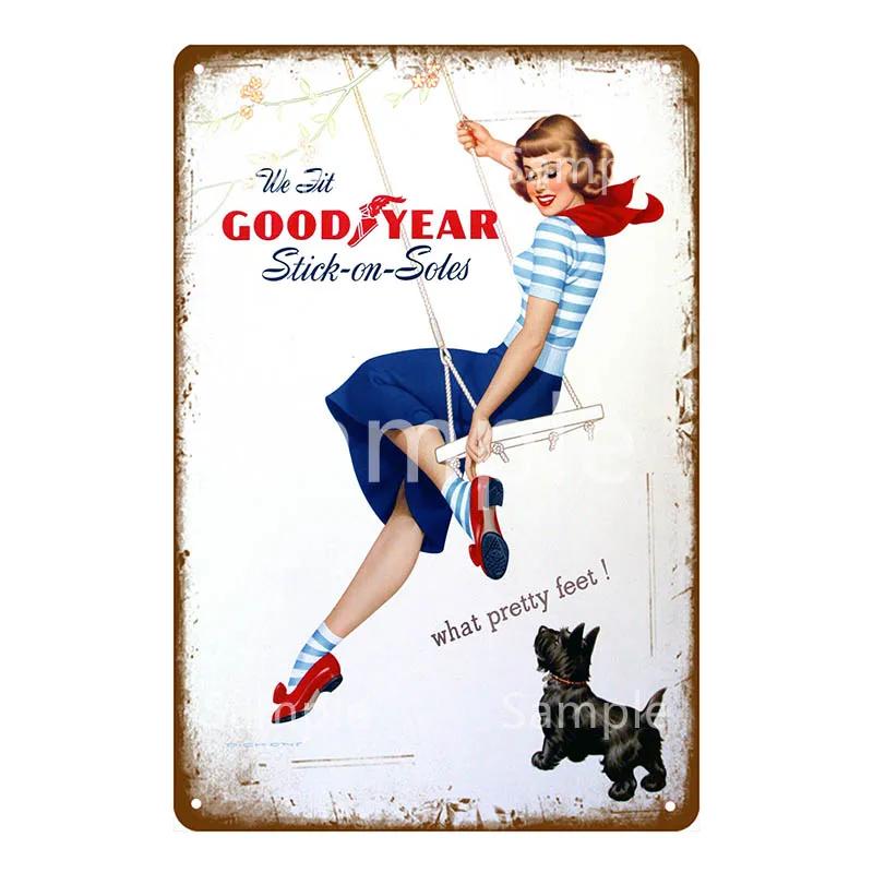 Plakat na ścianę garażu Samochód Pin Up Girl Retro Vintage Dekoracja Metalowy Blaszany Znak Do Jaskini Mężczyzny Sklepu Klubu Baru Dekoracja Ścienna YL078