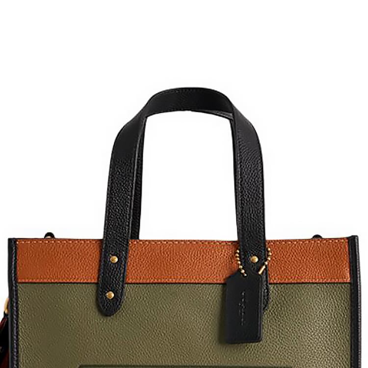 Coach Field Cow Leather Tote Bag, Shopping Bag, Shoulder Bag, Crossbody Bag, Handbag Large Women's Army Green & Brown CBV50-B4PC0