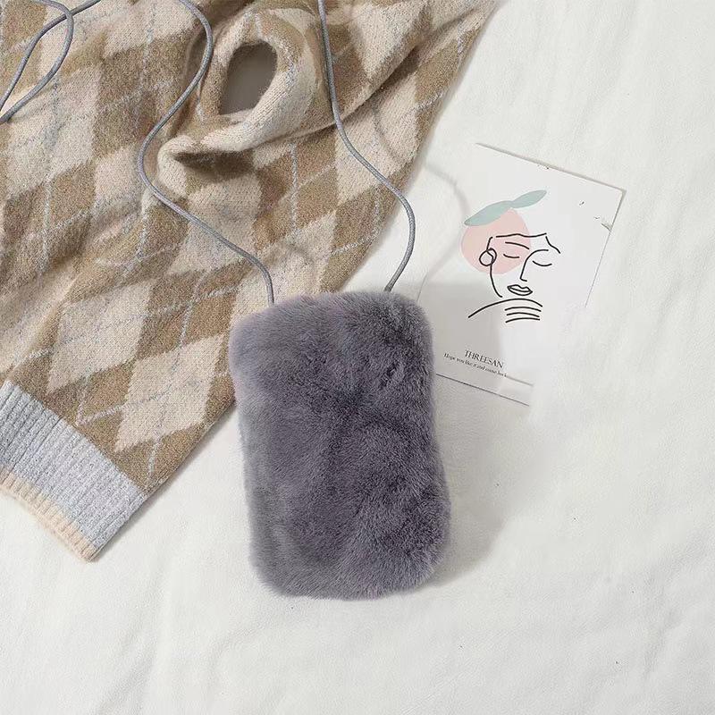 Women Plush Mobile Phone Bag  Mini Crossbody Bag Travel Walking Shopping Bag Winter Diagonal Coin Lipstick Earphone Bag