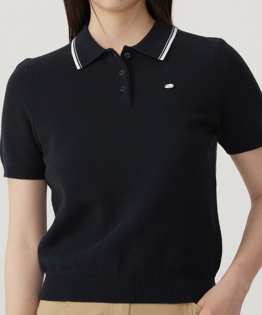 COVERNAT WOMAN Collared Half Knit Navy