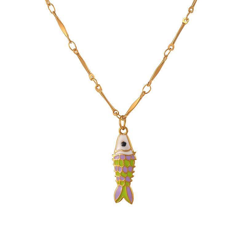 Bohemian Layered Fish Pendant Necklace Colorful Enamel Cute Trendy Adjustable for Teen Girls School Daily Wear