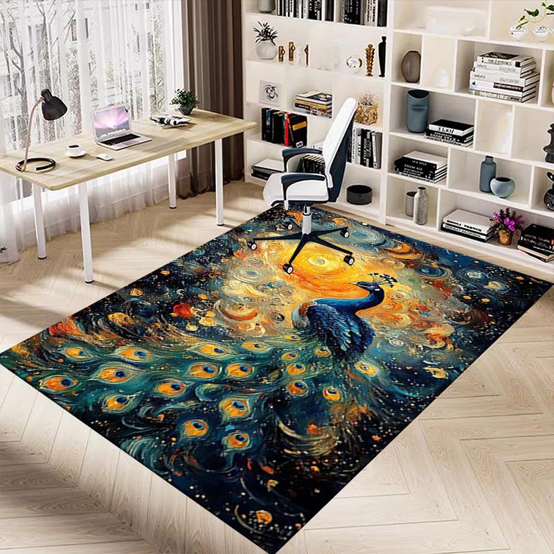 1pc peacock abstract Carpet Anti Slip Polyester Floor Mat for office.Bedroom