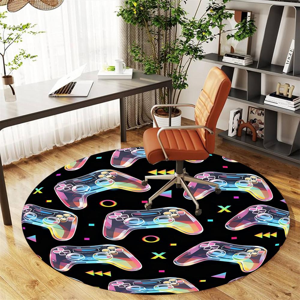 1PC Gamepad Pattern Round Chair mat Area Rug - Non-Slip, Floor Mat for Office, Bedroom, and Indoor Decor -Gift D1127194