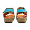 Johnature Echtes Leder Retro Damen Schuhe Sommer Farbe flache Sandalen Komfort atmungsaktive handbemalte Strandsandalen