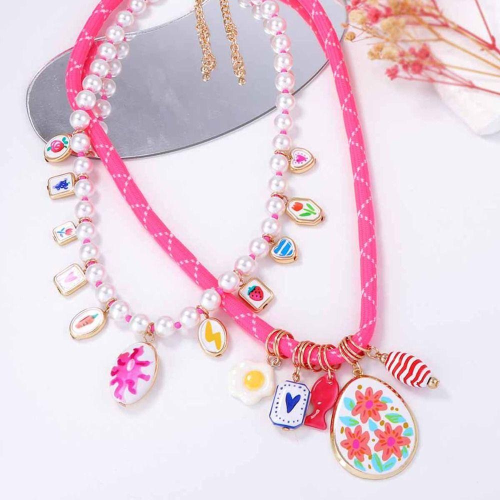 Fruit Pearls Necklace Ethnic Style Dopamine Necklace Vintage Flower Pendant Necklace  Gift