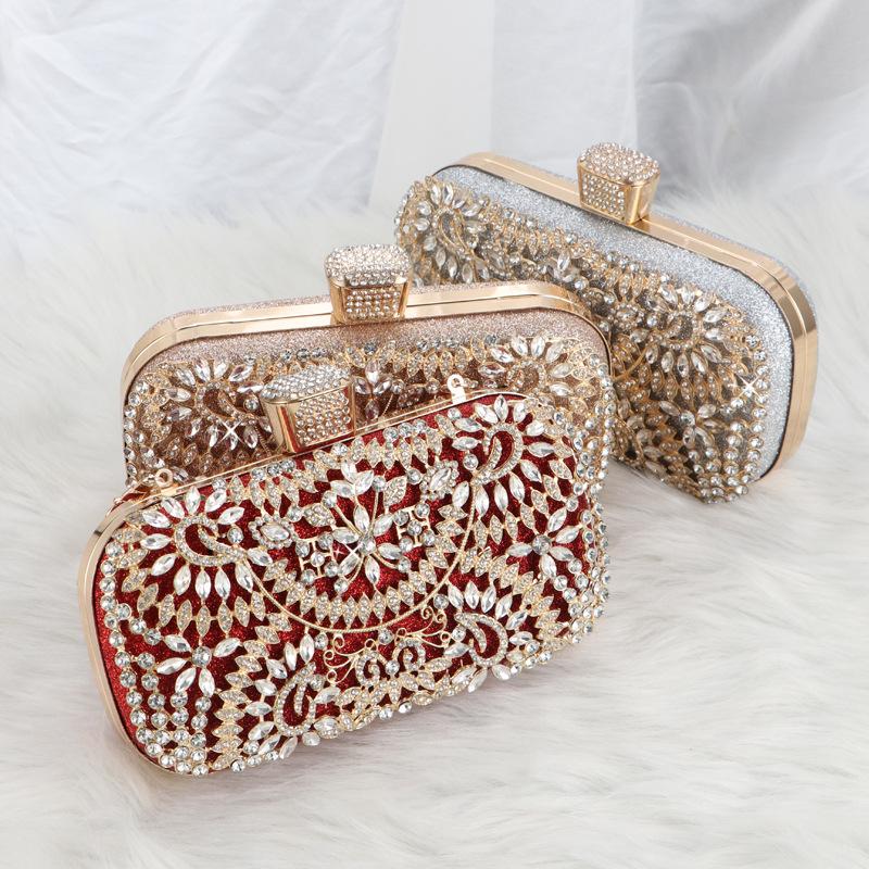 2023 Diamond Evening Clutch Bag For Women Wedding Golden Clutch Purse Chain Shoulder Bag Small Party Handbag With Metal Handle
