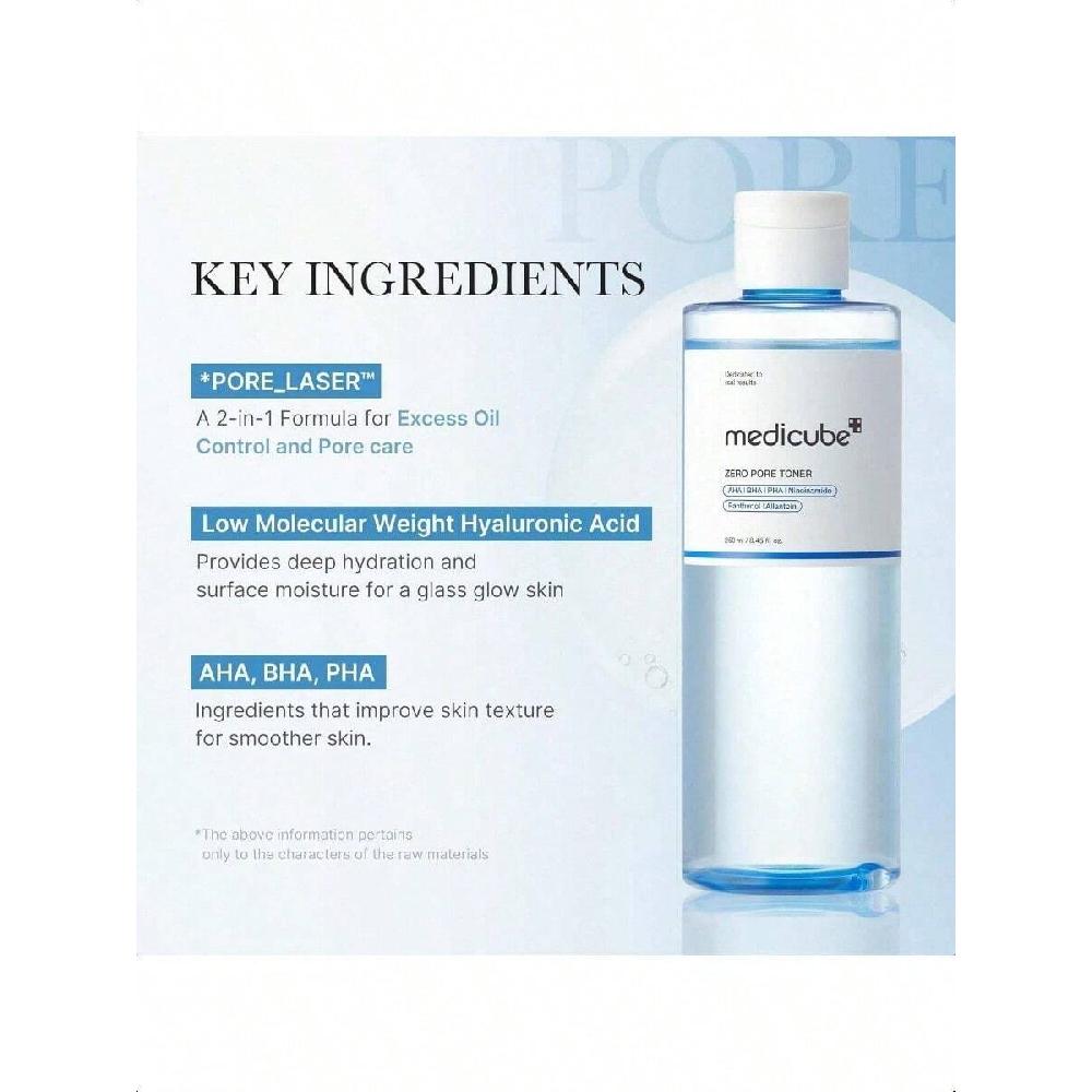 Medicube Zero Pore Toner 250ml I Exfoliating & Hydrating Blue Bottle Water Toner With Aha, Bha, Pha, Niacinamide, And Panthenol