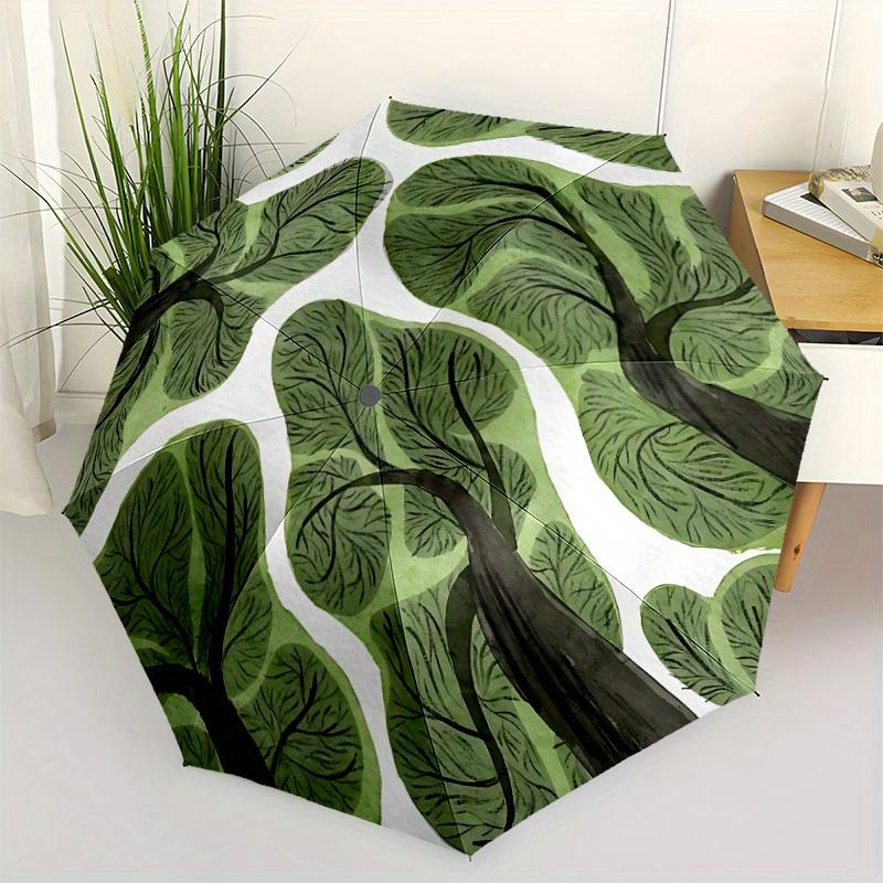 1pc Leaf Vein Automatic Open/Close Umbrella with Windproof, Functional Design, 8-Rib Sturdy Canopy