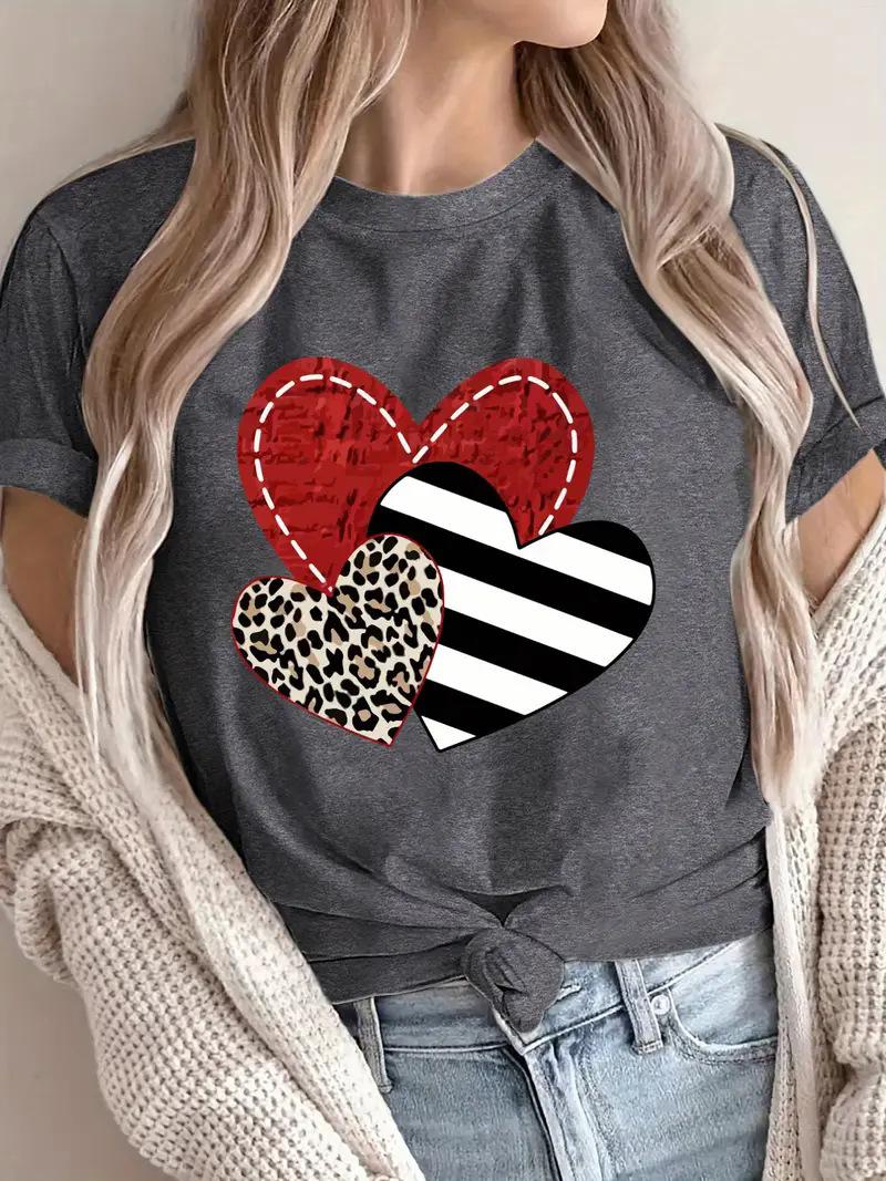 

Free shipping women s short-sleeved shrimp skin Valentine s Day love round neck women s top S